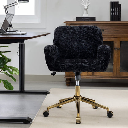 Artificial Rabbit Hair Office Chair with Metal Base - Swivel, Adjustable Height
