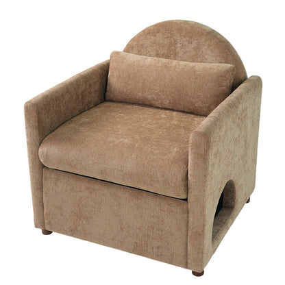 Coffee Pet Friendly Accent Chair with Hidden Pet Nook - Acacia Wood