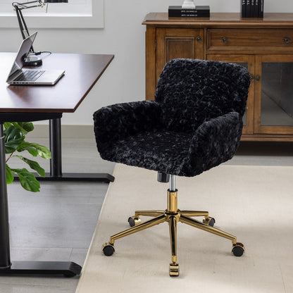 Artificial Rabbit Hair Office Chair with Metal Base - Swivel, Adjustable Height