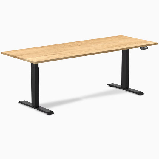 Dual Hardwood Sit Stand Desk - White Oak / 80 X 30 Inches / Matte Black