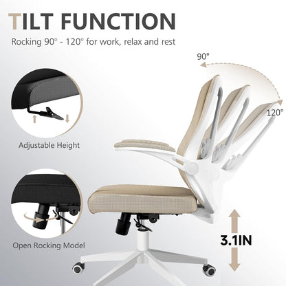 Ergonomic Office Chair, Home Office Desk Chair with Wheels, Mesh Office Chair with Lumbar Support, Comfortable Office Chair, Study and Dorm, Khaki