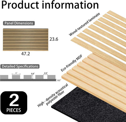 Oak 2 Pack Wood Slat Acoustic Panels 47.2 X 23.6 Inch 3D Fluted Design for Sound Absorbing Wall and Ceiling Noise Reduction Home Theater Office Modern Decor