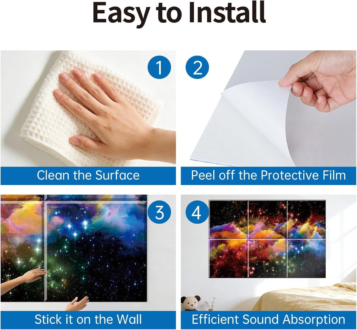 Decorative Acoustic Wall Panels 6 Pack, 72“X48” Art Sound Absorbing Panels, Soundproof Foam Panels for Bedroom, Home Theater, Studio, Office - Dazzling