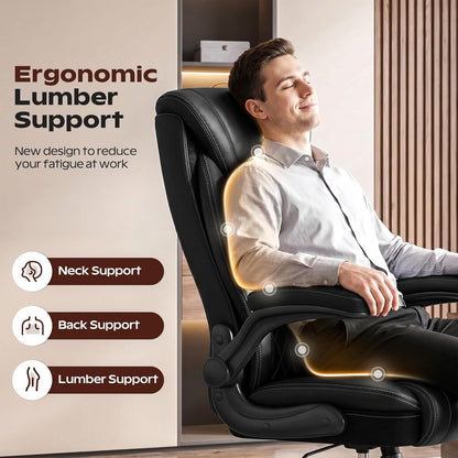 Office Chair, Ergonomic High Back Home Office Desk Chair, Big and Tall Breathable Leather Office Chair with Lumbar Support Flip-Up Armrests, Computer Gaming Chair with Rocking Function