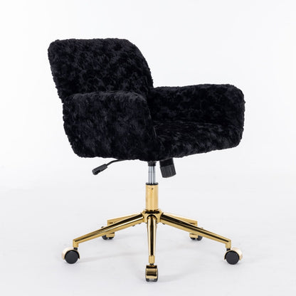 Artificial Rabbit Hair Office Chair with Metal Base - Swivel, Adjustable Height