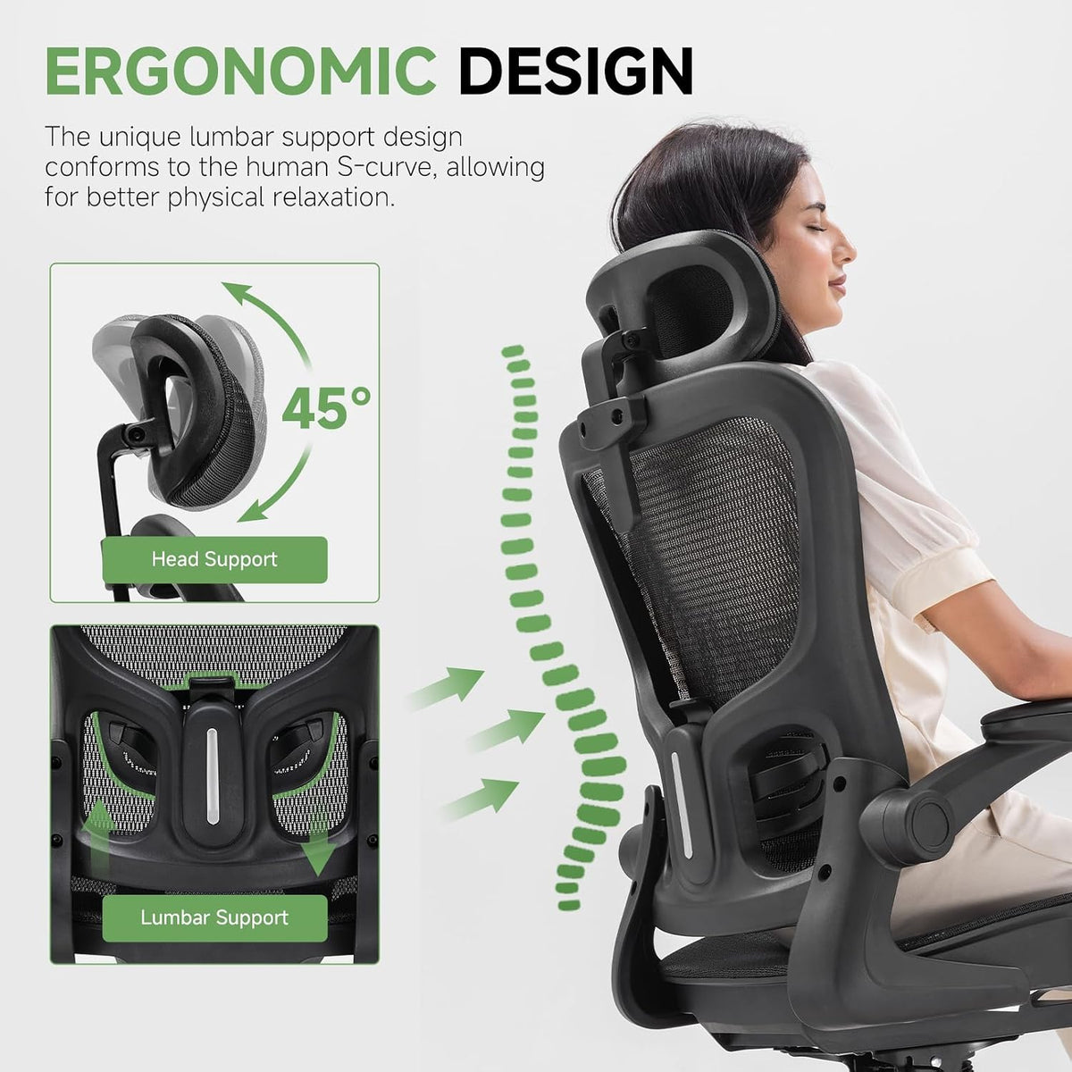 Office Chair, Home Ergonomic Desk Chair with High Back Mesh, Mesh Office Computer Desk Chairs with Adjustable Lumbar Support, Rolling Work Swivel Task Chairs with 3D Armrests and Headrest