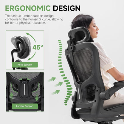 Office Chair, Home Ergonomic Desk Chair with High Back Mesh, Mesh Office Computer Desk Chairs with Adjustable Lumbar Support, Rolling Work Swivel Task Chairs with 3D Armrests and Headrest