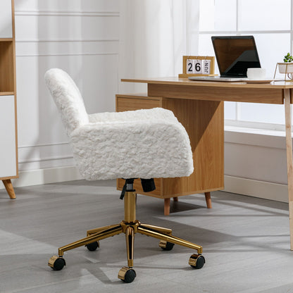Artificial Rabbit Hair Office Chair with Metal Base - Swivel, Adjustable Height