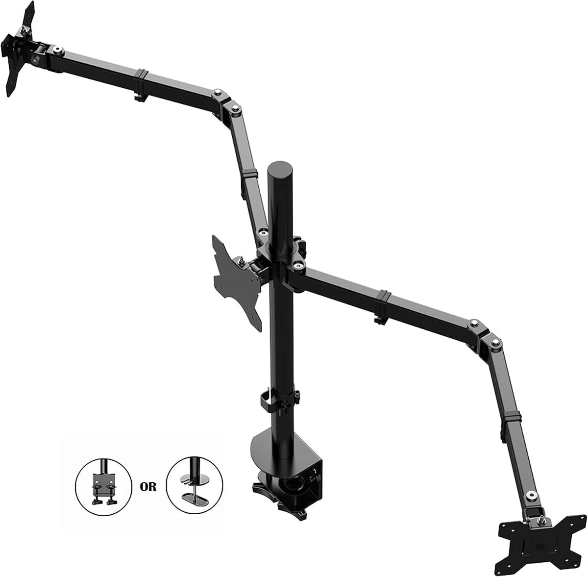 Premium Triple Monitor Desk Mount - Standard Pattern Fits 13" - 27" LED LCD Flat Computer Screen - Three Articulated Full Motion Adjustable Arms - Grommet and C Clamp - Black (R DM3)