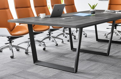 12FT Conference Table with Cable Management Grommets — Modern Rectangle Office Meeting/Boardroom Table with Melamine Wood Top and Metal Frame (Grey)