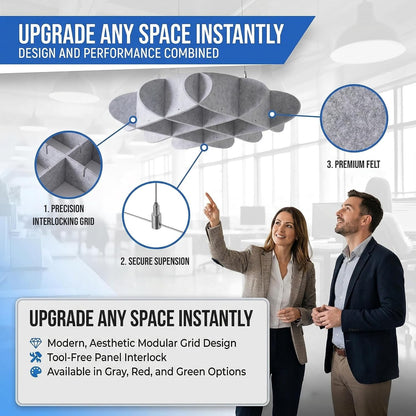 Acoustic Ceiling Panels, Ceiling Soundproofing for Noisy Neighbors, Dense Polyester Fiberboard Sound Absorbing Tiles for Recording Studio and Home Theater, 23" X 23", Gray
