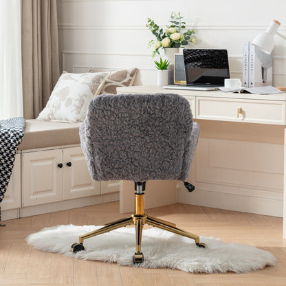 Artificial Rabbit Hair Office Chair with Metal Base - Swivel, Adjustable Height