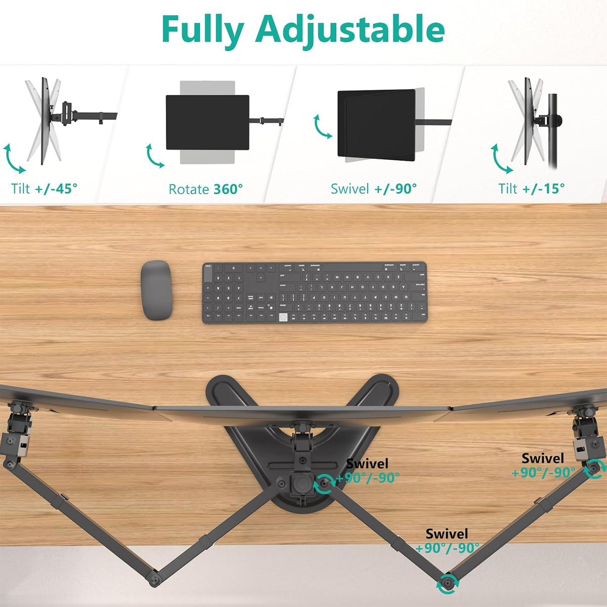 Freestanding Triple Monitor Stand for 13-27 Inch Screens，22Lbs per Arm