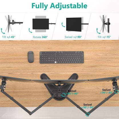 Freestanding Triple Monitor Stand for 13-27 Inch Screens，22Lbs per Arm