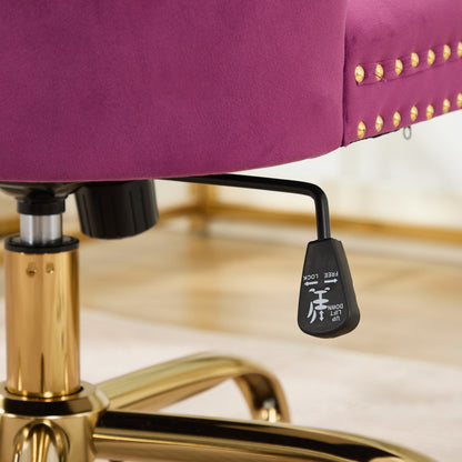 Purple Modern Velvet Upholstered Office Chair with Tufted Buttons - Golden Accents