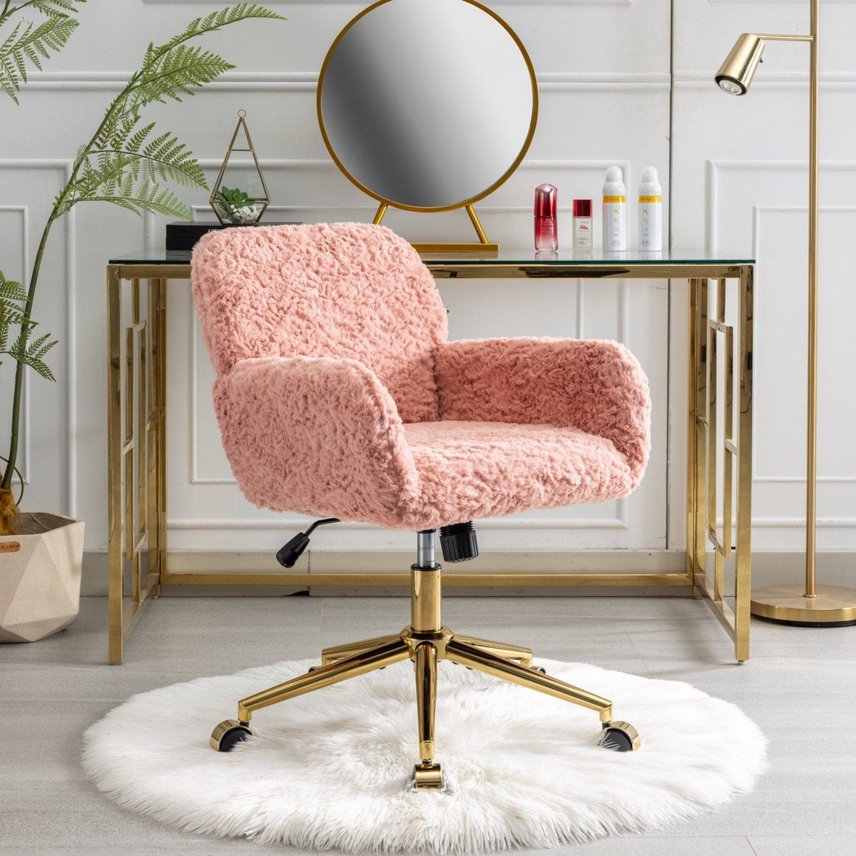 Artificial Rabbit Hair Office Chair with Metal Base - Swivel, Adjustable Height