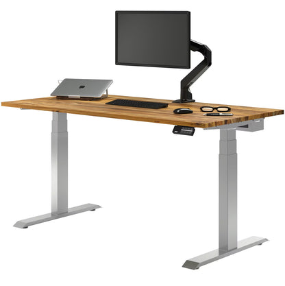 Dual Hardwood Sit Stand Desk - Teak / 72 X 30 Inches / Gray