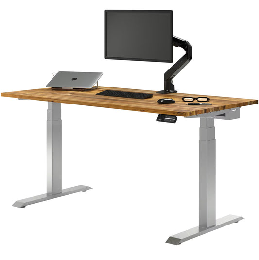 Dual Hardwood Sit Stand Desk - Teak / 72 X 30 Inches / Gray