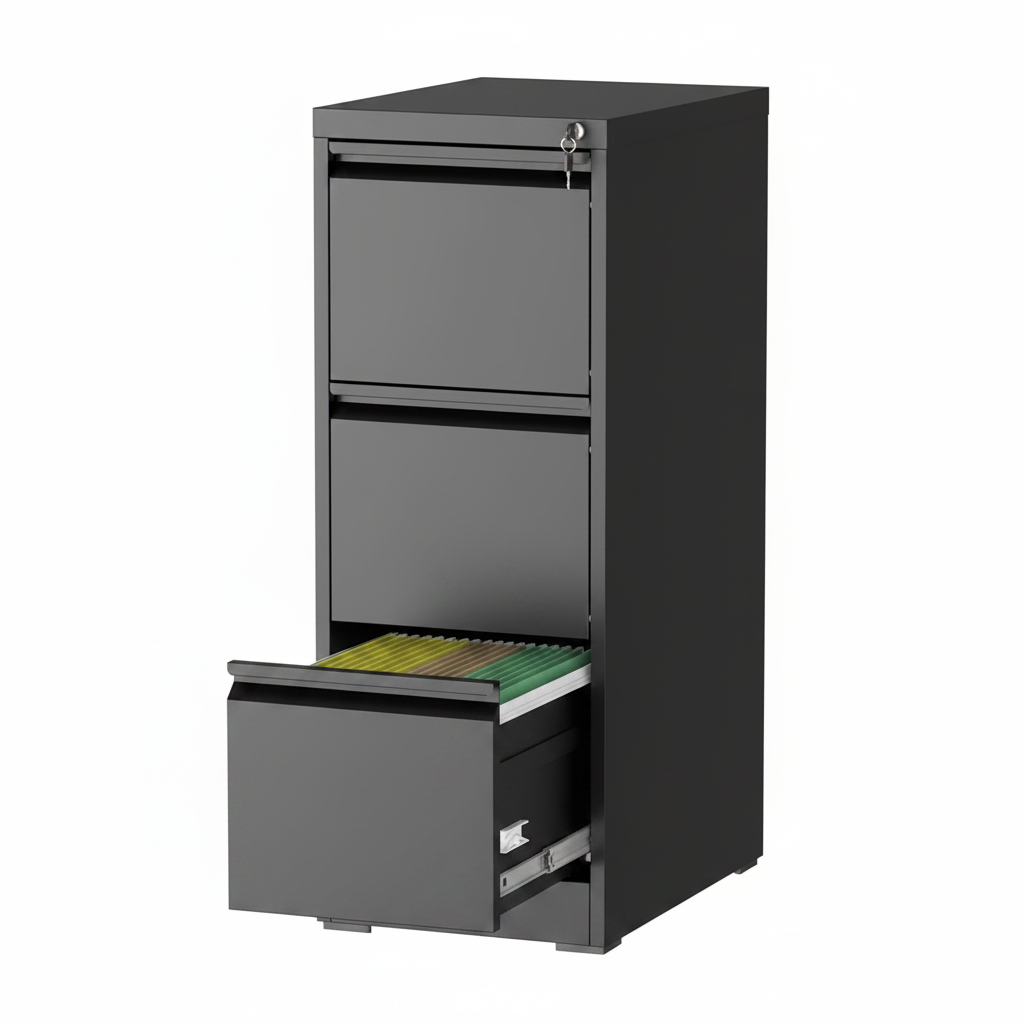 3 Drawer Vertical File Cabinet with Lock, Metal Filing Cabinets for Home Office, Heavy Duty File Storage Cabinet for Legal/Letter/A4 Documents, Easy to Assemble, Black