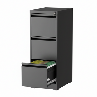 3 Drawer Vertical File Cabinet with Lock, Metal Filing Cabinets for Home Office, Heavy Duty File Storage Cabinet for Legal/Letter/A4 Documents, Easy to Assemble, Black