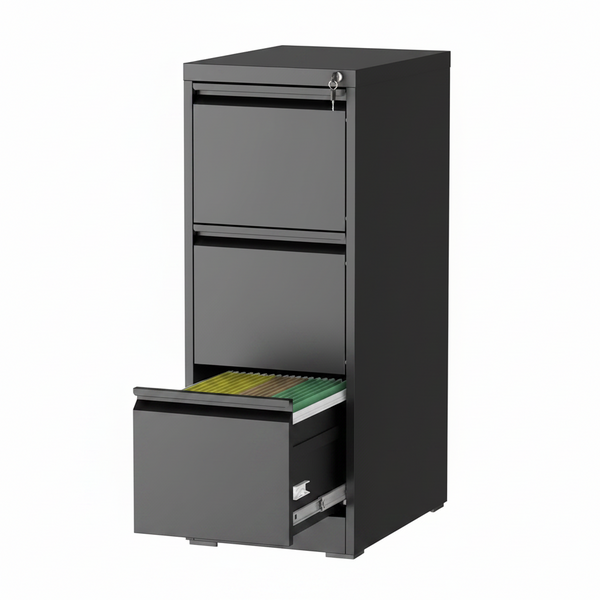 3 Drawer Vertical File Cabinet with Lock, Metal Filing Cabinets for Home Office, Heavy Duty File Storage Cabinet for Legal/Letter/A4 Documents, Easy to Assemble, Black
