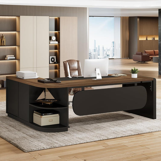 80 Inches Executive Desk, L-Shaped Office Desk with 55 Inches Cabine