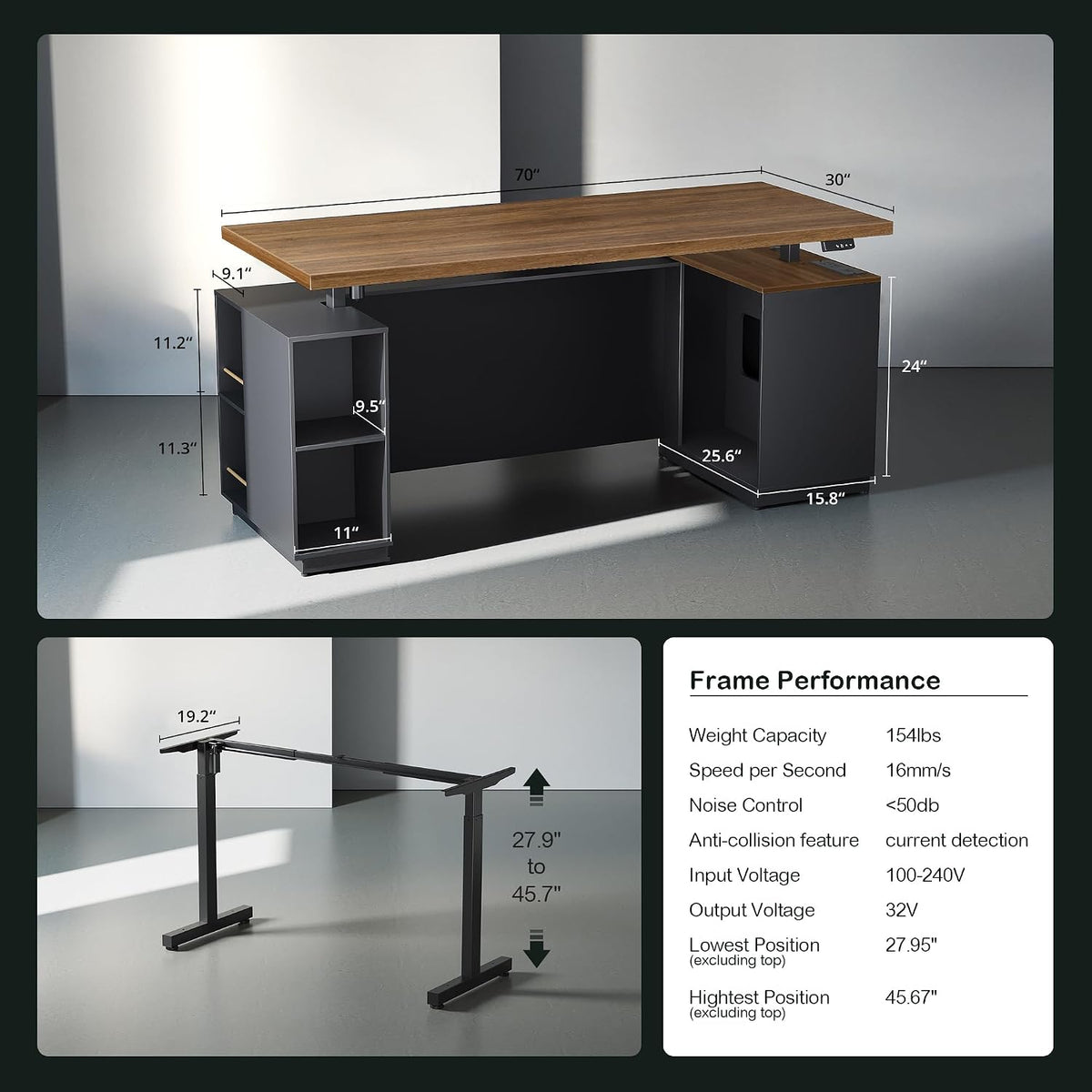 Home Office Furniture Set, 71" L Shaped Executive Standing Desk