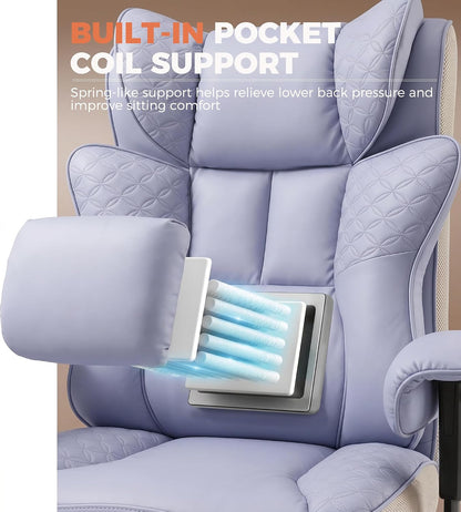 Big and Tall Office Chair Wide Ergonomic Gaming Chair with Deluxe Embossing Designed Leather with Foot Rest,150°Reclining Adjustable Soft Armrests Pocket Spring Back Support and Pillow