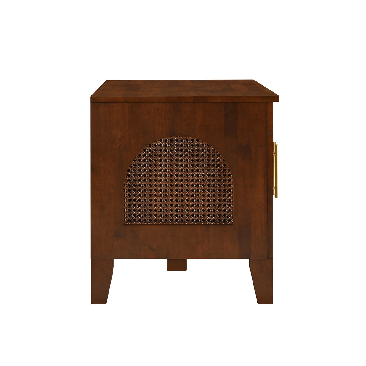 Rattan Dog Crate Cabinet with Rubber Wood Frame - Natural Finish