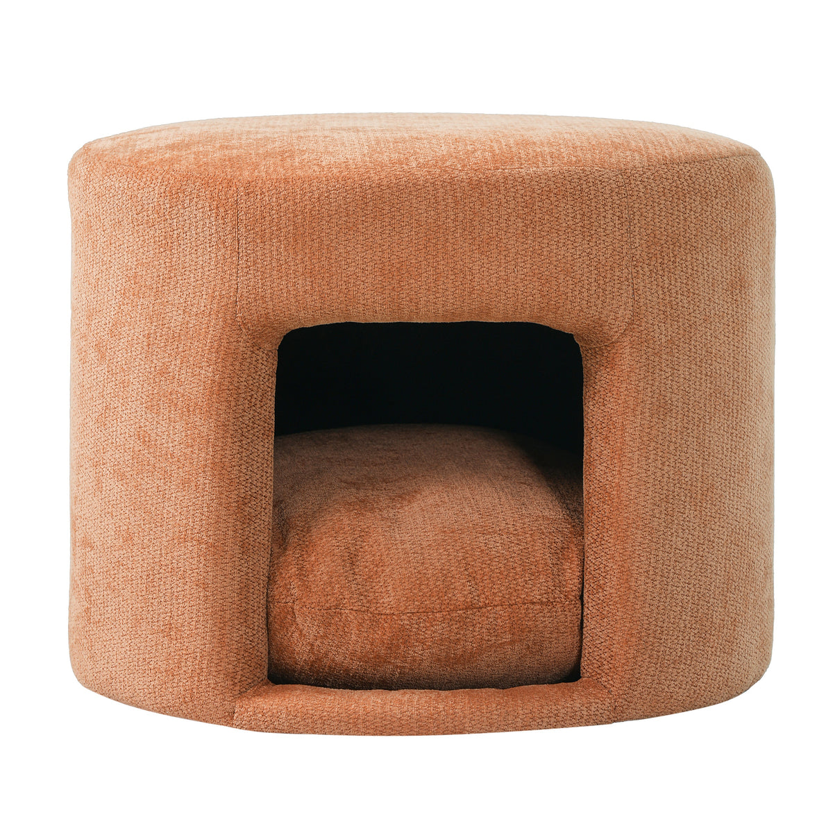 Orange Pet Friendly Ottoman with Removable Cushion and Hidden Pet Nook - Orange