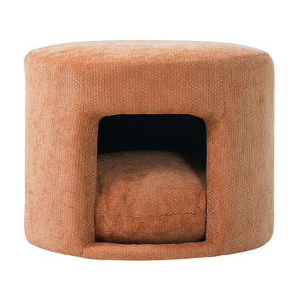 Orange Pet Friendly Ottoman with Removable Cushion and Hidden Pet Nook - Orange