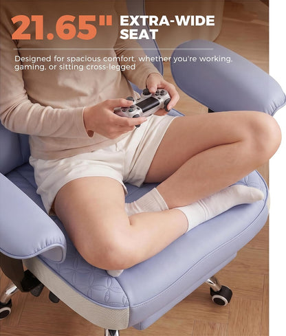 Big and Tall Office Chair Wide Ergonomic Gaming Chair with Deluxe Embossing Designed Leather with Foot Rest,150°Reclining Adjustable Soft Armrests Pocket Spring Back Support and Pillow