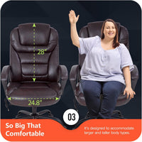 Office Chair Big and Tall 500Lbs Ergonomic Computer Chair High Back PU Leather Wide Seat Desk Chair with Lumbar Support Arms Executive Task Chair for Hone Office,Brown
