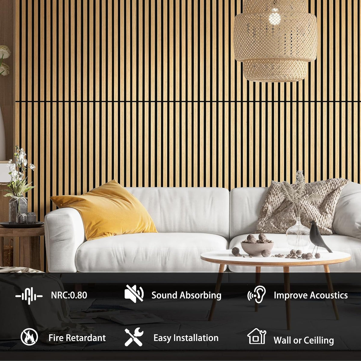 Oak 2 Pack Wood Slat Acoustic Panels 47.2 X 23.6 Inch 3D Fluted Design for Sound Absorbing Wall and Ceiling Noise Reduction Home Theater Office Modern Decor