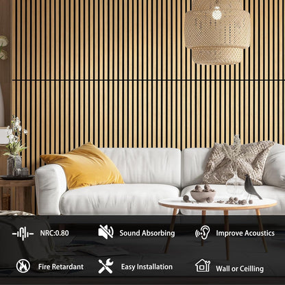 Oak 2 Pack Wood Slat Acoustic Panels 47.2 X 23.6 Inch 3D Fluted Design for Sound Absorbing Wall and Ceiling Noise Reduction Home Theater Office Modern Decor