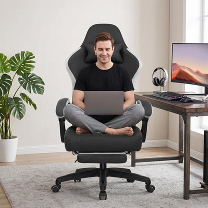 Gaming Chair, Computer Office Chair with Pocket Spring Cushion, Linkage Armrests and Footrest, High Back Ergonomic Computer Chair with Lumbar Support Task Chair with Footrest(Black)