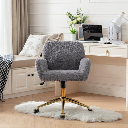Artificial Rabbit Hair Office Chair with Metal Base - Swivel, Adjustable Height