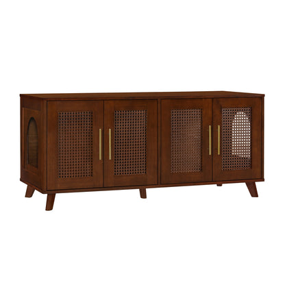 Rubber Wood Cat Cabinet with Cozy Cushion - Natural Finish