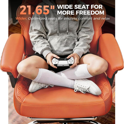 Big and Tall Office Chair with Upgrade Footrest, Heavy Duty Gaming Chair High Back Executive Chair with Spring Lumbar Support for Lower Back Pain Relief, 150°Reclining Adjustable Armrests