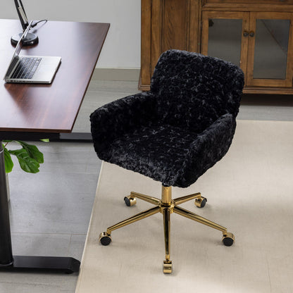 Artificial Rabbit Hair Office Chair with Metal Base - Swivel, Adjustable Height
