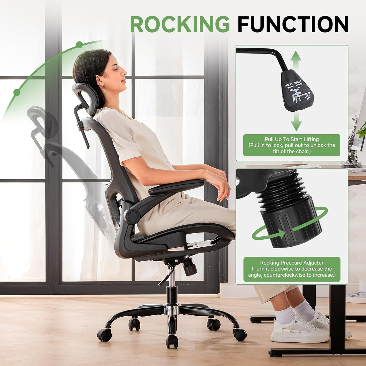 Office Chair, Home Ergonomic Desk Chair with High Back Mesh, Mesh Office Computer Desk Chairs with Adjustable Lumbar Support, Rolling Work Swivel Task Chairs with 3D Armrests and Headrest