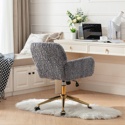 Artificial Rabbit Hair Office Chair with Metal Base - Swivel, Adjustable Height