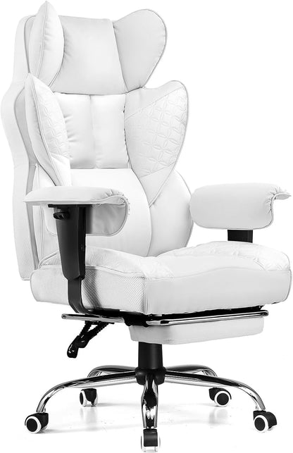 Big and Tall Office Chair Heavy Duty Wide Ergonomic Gaming Chair with Deluxe Embossing Designed Leather with Foot Rest,145°Reclining Adjustable Armrests Pocket Spring Back Support and Pillow