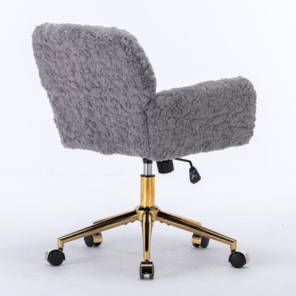 Artificial Rabbit Hair Office Chair with Metal Base - Swivel, Adjustable Height