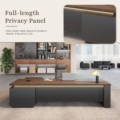 63" Reversible L-Shaped Executive Desk with Power Outlets and Drawers