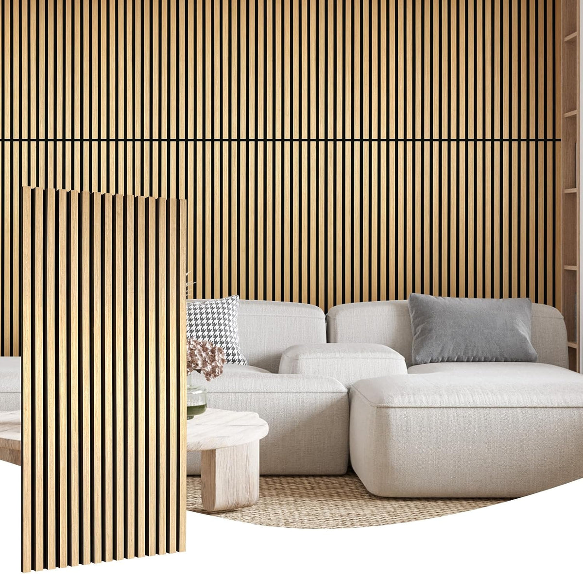 Oak 2 Pack Wood Slat Acoustic Panels 47.2 X 23.6 Inch 3D Fluted Design for Sound Absorbing Wall and Ceiling Noise Reduction Home Theater Office Modern Decor