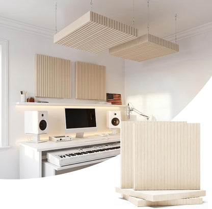 Acoustic Wall Panels, 2-Pack 23.6 X 23.6 X 2 Inch Decorative Soundproof Panels, Dual-Mount Noise Reduction Wall Decor for Studio, Office & Home Theater (Sona Block Beige, 23.6 * 23.6 Inches)