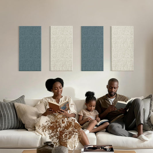 4PCS Acoustic Panels, 24"X12" Fabric Acoustic Panels for Walls, Self-Adhesive Sound Absorbing Panels for Home, Office, Studios (Slate Navy & Chalk White)