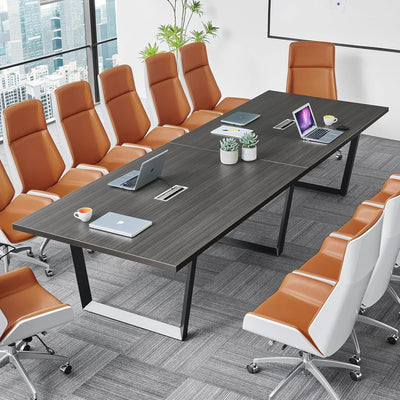 12 ft. Conference Table with Cable Grommets & Metal Frame – Grey
