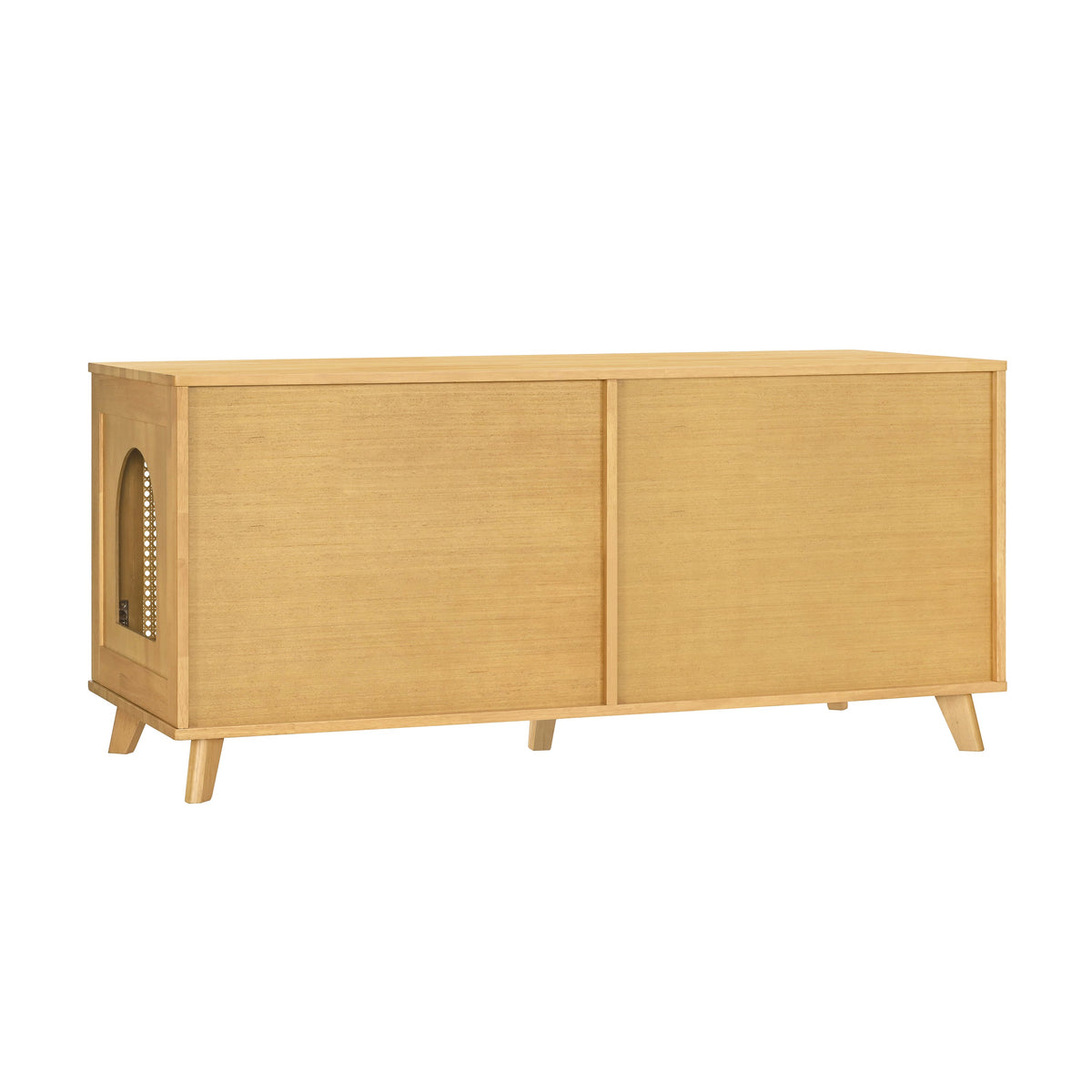 Rubberwood Cat Cabinet with Plush Cushion & Rattan Doors – Natural